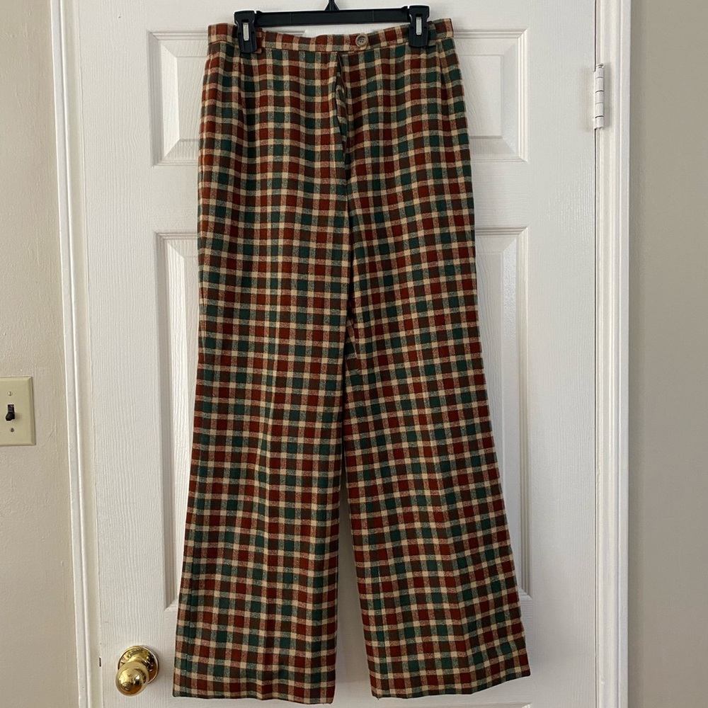 Vintage High-Waisted Plaid Flare Pants